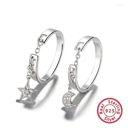 Cluster Rings Fashion Luxury Star Moon Pendant Adjuestable Size Silver 925 For Women Lover Charm Fine Jewellery Gifts