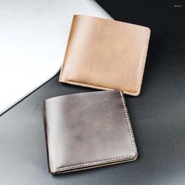 Wallets Horse Leather Money Clips Short Large Capacity Business Card Case Ticket Holder ID Coin Purse Men's Wallet
