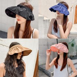 Wide Brim Hats 2023 Korea Style Colorful Summer Hat Women's Sun Visor Anti-Ultraviolet Elastic Hollow Top Casual Caps