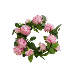 Decorative Flowers Peony Flower Wreath Pink Artificial Floral Wall Decoration With Green Leaves 30x30cm For Indoor/Outdoor