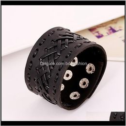 Charm Bracelets Jewellery Arrival Genuine Bracelet Wristband Mens Wide Leather With Snap Button For Men Women Jewellery Gifts1 Drop De282N