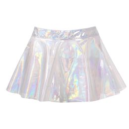 Sexy Skirt A-line Miniskirt Stylish Fairy Grunge Women Glossy Shiny Transparent Flare Skirt High Street Sexy Club Rave Outfit Can Stacked 231025