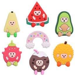 MOQ 20Pcs PVC Cartoon Food Coconut Dragon Fruit Pear Durian Avocado Watermelon Shoe Parts Accessories Designer Decorations Buckle Charms For Kids