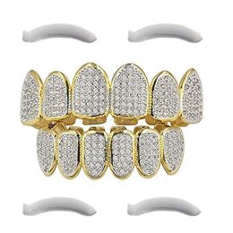 24K Gold Plated Hip Hop Grillz Top And Bottom Grills For Mouth Teeth 2 EXTRA Moulding Bars Every Style259D