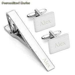 Personalised Master Custom Engrave Inital Name 3pcs Stainless Steel Cufflinks and Tie Clip Bar Set for Men Fathers Day gift Y20031231Z