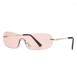 Sunglasses YOOSKE INS Fashion Rice Nail Men's Large Frame One Piece Glasses Frameless Oval Women's Sunglass UV400 Shades