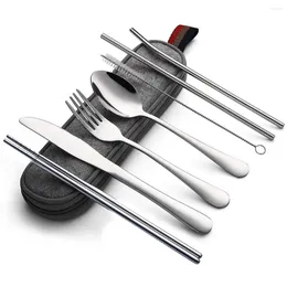 Dinnerware Sets Titanium Plated Stainless Steel Portable Tableware 304 Straw Knife Fork Spoon Chopsticks Combination S