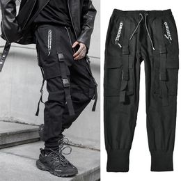 Streetwear Black Harem Jogger Pants Men Hip Hop Pockets Ribbons Sweatpants Mens Trousers Casual Slim Cargo Pants For Man343C