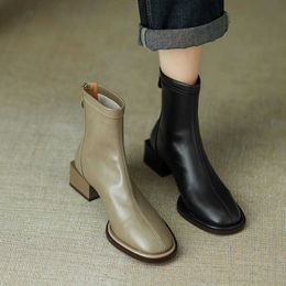 Thick Heel Short Boots Women's Autumn and Winter Boots 2023 New Round Head Back Zipper Slim Boots 231026