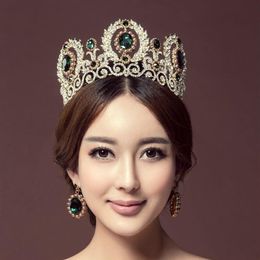 Baroque Royal Queen King Pearl Bridal Tiaras Crowns Wedding Hair Accessories Rhinestone Diadem Prom Pageant Crown With Earrings Y2255y