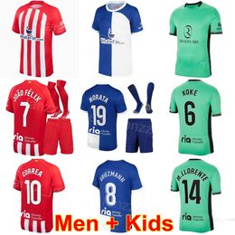 Club 23/24 Men Kids 19 MORATA Soccer Jerseys Atletico Madrids 7 GRIEZMANN 10 CORREA 14 LLORENTE HERMOSO NIGUEZ WITSEL MOLINA DE PAUL AZPILICUETA Football Shirt Kits