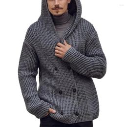 Men's Jackets Men Jacket Autumn Winter Double Breasted Cardigan Hooded Sweater Solid Color Long Sleeve Knitted Menswear Male Tops