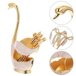 Spoons 1 Set Coffee Spoon Stainless Steel Serving Bar Dessert With Swan Holder For Mixing Dining Golden