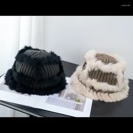 Berets Hair Handmade Hat Women's Winter Korean Edition Versatile Warm Plush Knitted Wool Bucket Fisherman