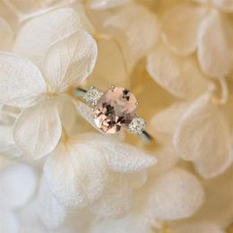 Nature Morganite Pink Blue Gemstone Ring 925 Sterling Silver Women's Wedding Jewellery CNT 66 Rings2338