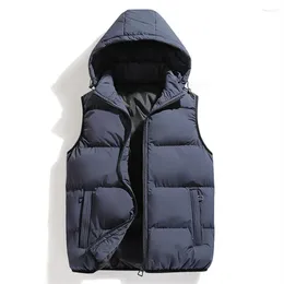 Men's Vests Men Fashion Autumn Winter Vest Thicken Cotton Padded Waistcoat Sleeveless Jacket Hooded Coat Warm Detachable Hat Outwear