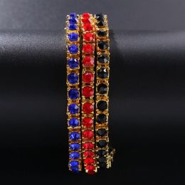 Men Iced Out 1 Row Rhinestones Tennis Bracelet Hip Hop Full Colored Clear Red Blue Black Rhinestones Bangles HQ297z