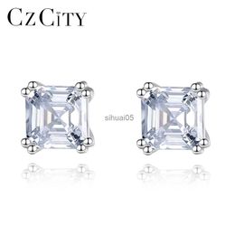 Stud CZCITY 925 Sterling Silver Earrings For Women Classic Square CZ Small Zircon Trendy Asscher Cut Party Ear Ring Girl Jewellery YQ231026