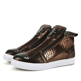 Dress Shoes Luxury Golden Leather Sneakers For Men Zip Designer Size 45 High top Sneaker Streetwear Mens Skateboard 231025