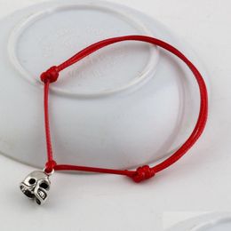 Charms 100Pcs New Adjustable Bracelets Red Colour Waxes Rope Antique Sier Alloy 3D Small Football Helmet Bracelet Drop Delivery Jewellery Dhwke