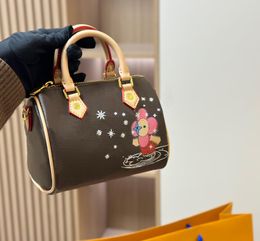 Holidays Collection Nano Speedy 16 M82624 Heart Cross Body Christmas Cartoon Printing Women Designer Bag Luxury Handbag Shoulder Speedy Pillow Bags