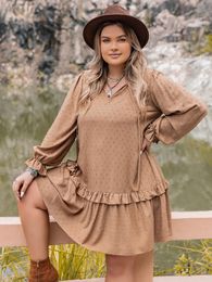 Women's Plus Size T Shirt Dress Autumn Winter Polka Dot Embellished Fringe Long sleeved 231025