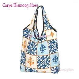 Shopping Bags Custom Fleur De Lis Pattern Bag Women Portable Big Capacity Grocery Lily Flower Tote Shopper