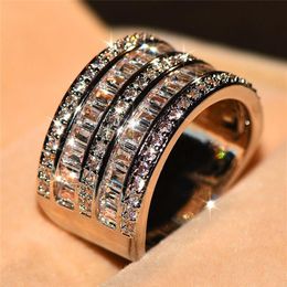 Wieck Luxury Jewelry 925 Sterling Silver Princess Cut White Topaz CZ Diamond Eternity Women Wedding Engagement Band Ring Gift wjl1215S