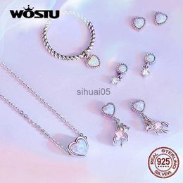 Stud WOSTU 925 Sterling Silver Round Beads Opal Love Heart Bear Ear Buckles Earrings For Women Fashion Party Jewelry Gift E1385 YQ231026