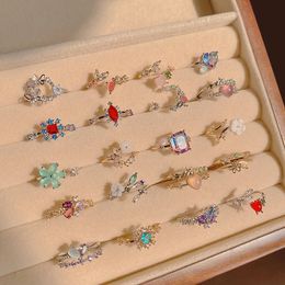 Band Rings KADRUFI Sweet Y2K Colourful Korean Fashion Shiny Opening Adjustable Heart Shape Crystal Finger Ring Jewellery Gift 231025