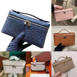 Loro Piano Bag Lunch Women Bag L19 Designer Makeup Bag Genuine Ostrich Leather Canvas Ostrich Stranded Handbag Two Way Zipper Backpack 1269