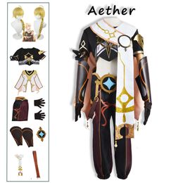 Traveler Aether Genshin Impact Kong Cosplay Costume for Men Halloween Party Full Sets Outfit Wig Shoes Women Suit