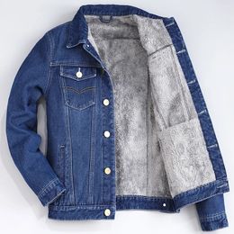 Mens Wool Blends Autumn Winter Plus Velvet Cotton Denim Jacket Male Thick Warm Lined Fleece Jeans Jackets Blue Slim Coat Top 231025