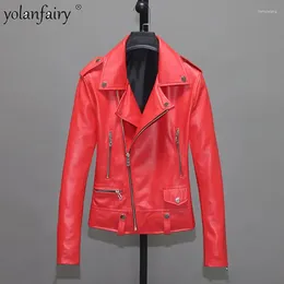 Women's Leather Real Sheep Genuine Jacket Female Clothing 2023 Wear Slim Motorcycle Vintage Overcoat