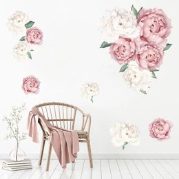 Wall Stickers Peony Rose Flowers Print Wallpaper Art Nursery Decals For Kids Living Room Interior Decoration Sticker 231026