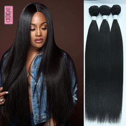 Ludzkie bory włosów yunrong długie proste wiązki 1b czarny 30 cali syntetyczny wątek dla kobiet w pełni do końca 231025