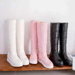 Boots Winter Warm Plush Knee High Boot Comfy Flat Heel Snow Slip On Platform Woman Long Shoes Black Pink White 231025