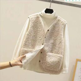 Women's Vests 2023 Autumn Fleece Women Vest Waistcoat Winter White Sleeveless Jacket Ladies Warm Thick For