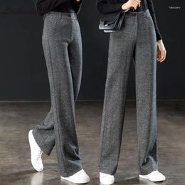 Women's Pants Pattern Woolen Wide Leg For Woman 2023 Spring Autumn High Waist Straight Trousers Ladies Suit Harajuku Z129