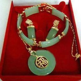 NATURAL GREEN JADE JADEITE CIRCLE DONUT PENDANT SET242v