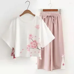 Ethnic Clothing Chinese Style Set Women's Retro Shirts Stand Collar Buckle Loose National Women Blouse Top Pants Traditional Suit