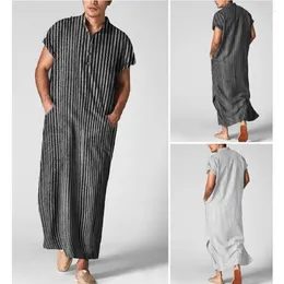 Ethnic Clothing Plus Size Muslim Fashion Arabia Dubai Loose Striped Short-sleeved Robe Arabic Shirt Kaftan For Man Men 4XL 5XL