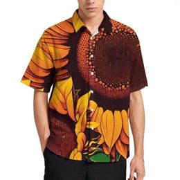 Men's Casual Shirts Sunflower Print Yellow Flowers Beach Shirt Hawaiian Trending Blouses Men Large Size