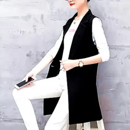 Women's Suits Women Long Suit Coat Sleeveless Mid Length Single Button Thin Pocket Cardigan Lapel Formal Style Lady Jacket