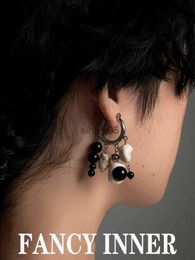 Stud 2023 New Drop Earring Vintage Stone Black Beaded Trendy Punk Original Simple Dangle for Women Jewellery Ear Accessories YQ231026