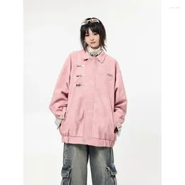 Women's Jackets Preppy Streetwear Outerwear Metal Buckle Suede Lapel Trench Coat For Women Clothing Spring Autumn Y2k Pink Female