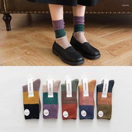 Women Socks Japanese Loose High School Girls Harajuku Thick Needle Color Matching Solid Needles Knitting Striped Cotton