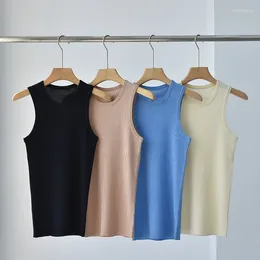 Women's Sweaters 2023 Summer Women Sleeveless Slim Knit Vest Round Neck Simple Solid Color Silk Wool Blends Casual Thin Knitwear Tank Top
