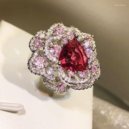 Cluster Rings 925 Silver High Carbon Diamond Colour Flower Cut Opening Ring Ladies Birthday Reception Jewellery Gift