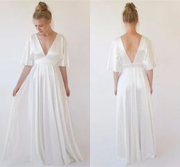 Boho Ivory Summer Bridesmaid Dresses Long Maxi Deep V Neck A Line Wedding Guest Wear Maid of Honor Gowns Prom Dress